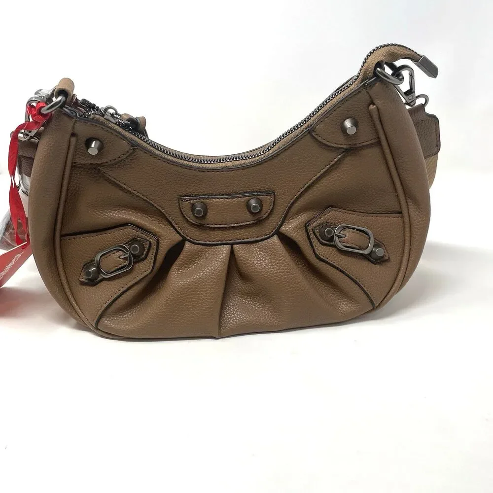 Montana West Brown Vegan Leather Hobo Bag | Studded Crescent Crossbody Purse NEW